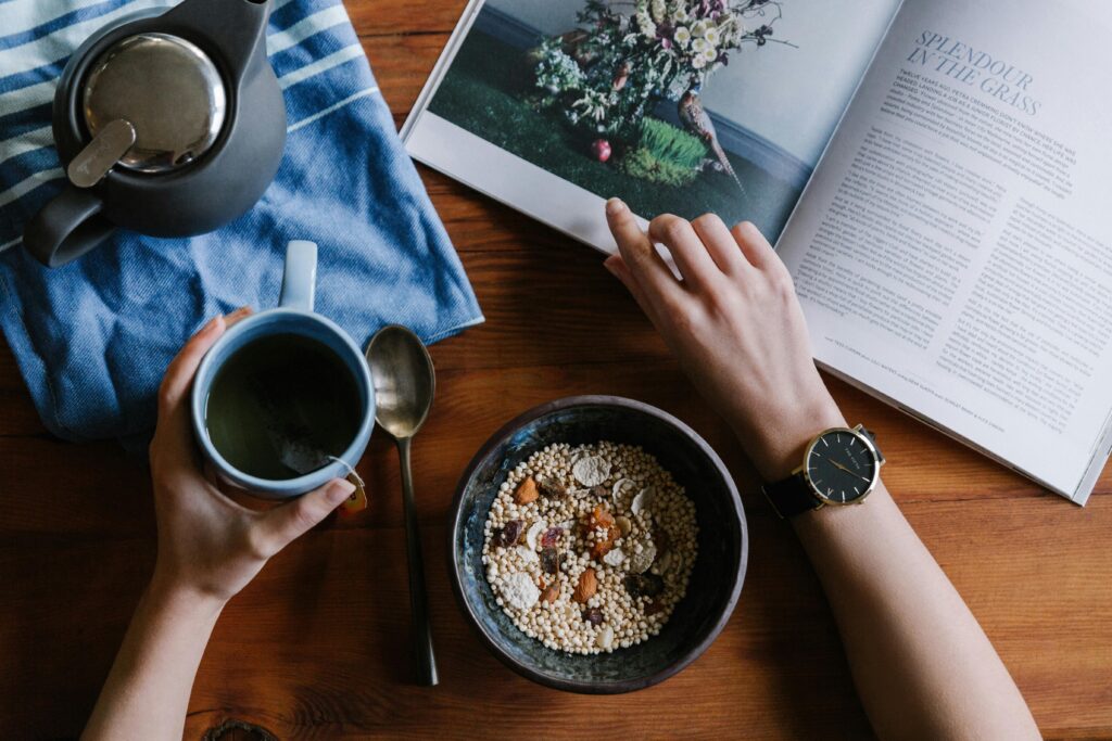 reading books with coffee